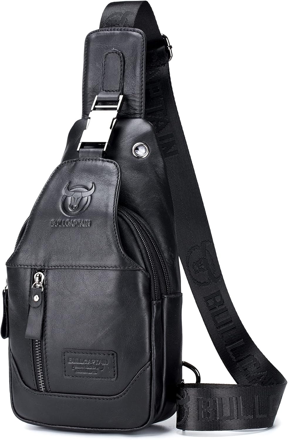 BULLCAPTAIN Genuine Leather Men Sling Backpack Multi Pocket Crossbody Chest Bags Travel Hiking Daypack