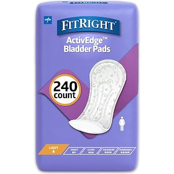 FitRight Incontinence Bladder Control Pads, Light Absorbency, 3.5" x 9", 20 Count Pack of 12