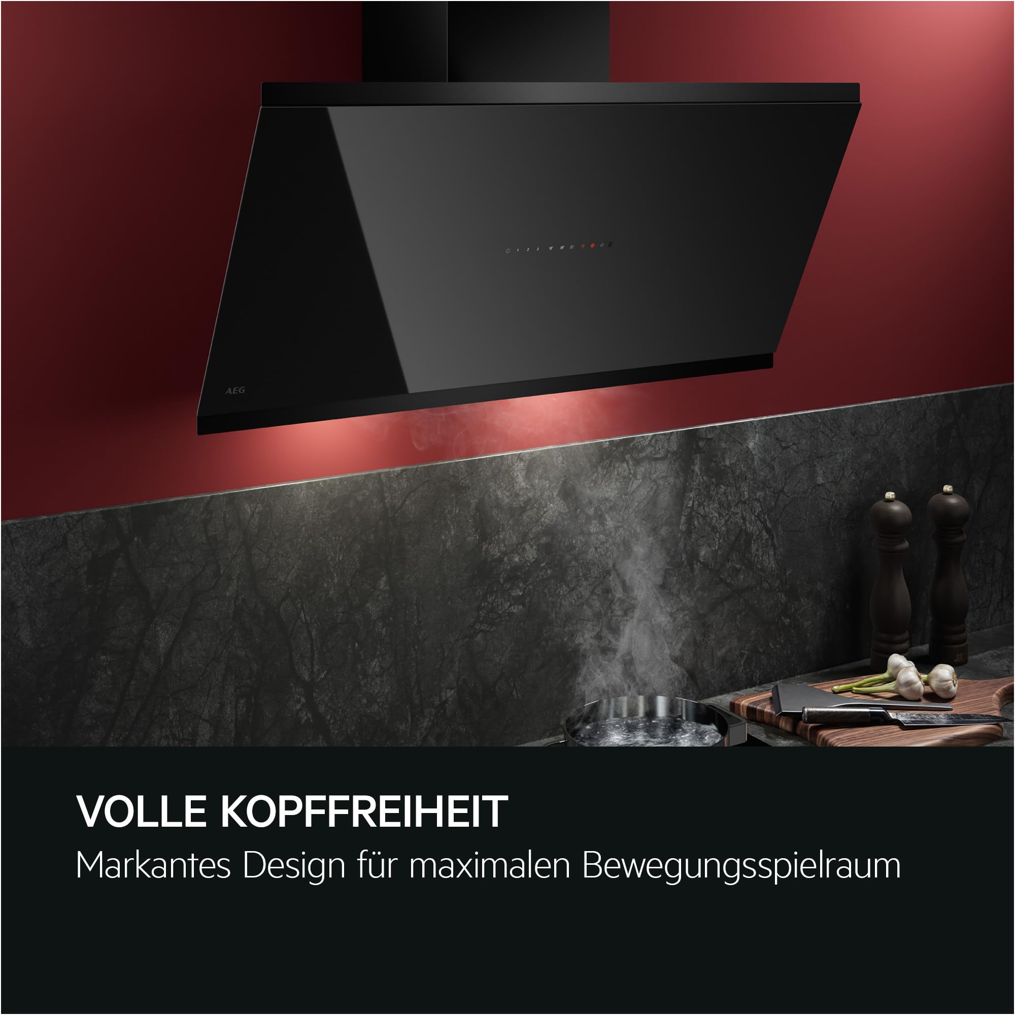 AEG Dunstabzugshaube Serie 7000 SilenceTech 90cm Wandhaube Glas Ab- und Umluft 760 m³/h 67 dB(A) Schwarz GV77D91SB