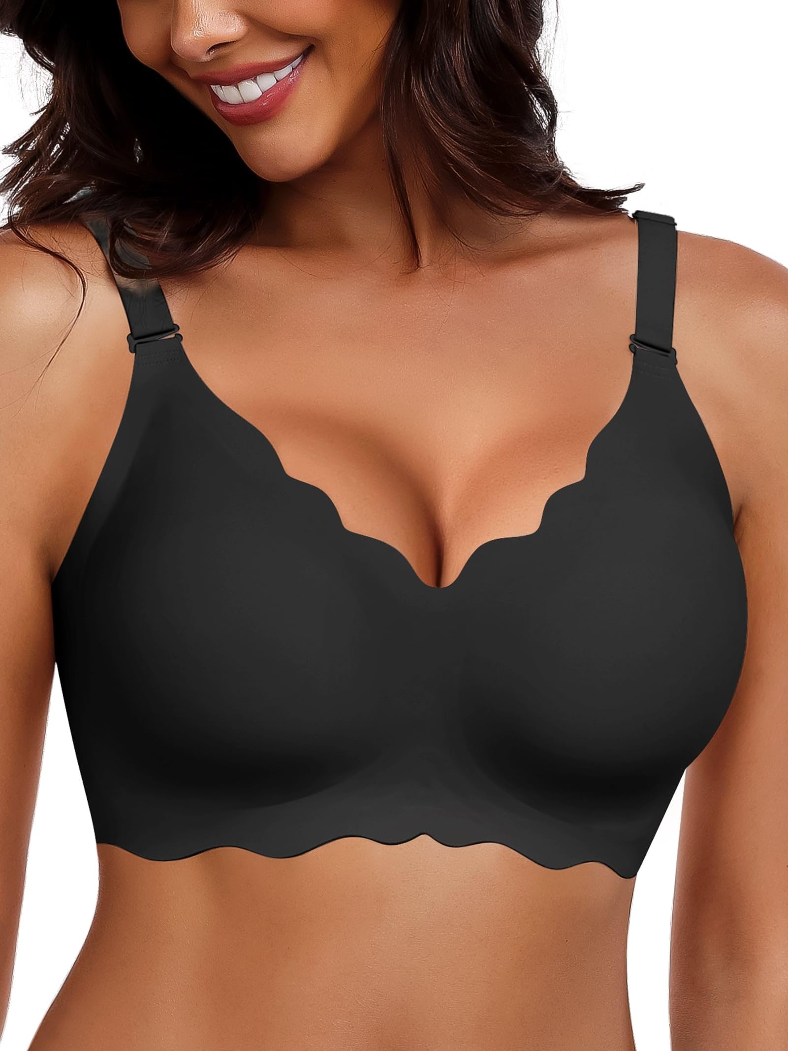HORISUN Nahtloser Bügelloser BH Damen ohne Bügel V-Ausschnitt Gewellte Bralette mit Weicher Stütze Bequemer T-Shirt-BH