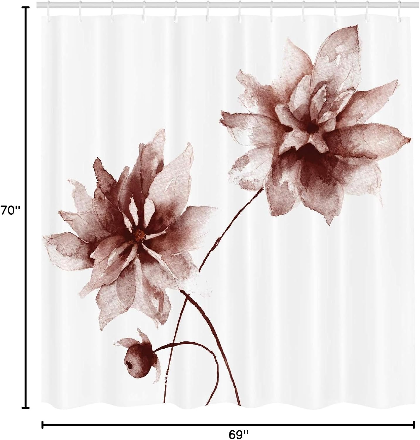 Ambesonne Watercolor Flower Shower Curtain, Flora Drawing Soft Spring Colors Retro Style Floral Artwork, Cloth Fabric Bathroom Decor Set with Hooks, 70" Long, Pale Chocolate