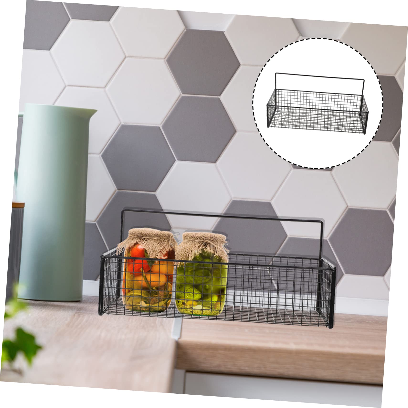 Cesta Colgante de Pared de Hierro para Cocina, Negra, Práctica | Verduras y Jengibre, Almacenamiento Ordenado, Estable y Fiable, Resistente al Óxido