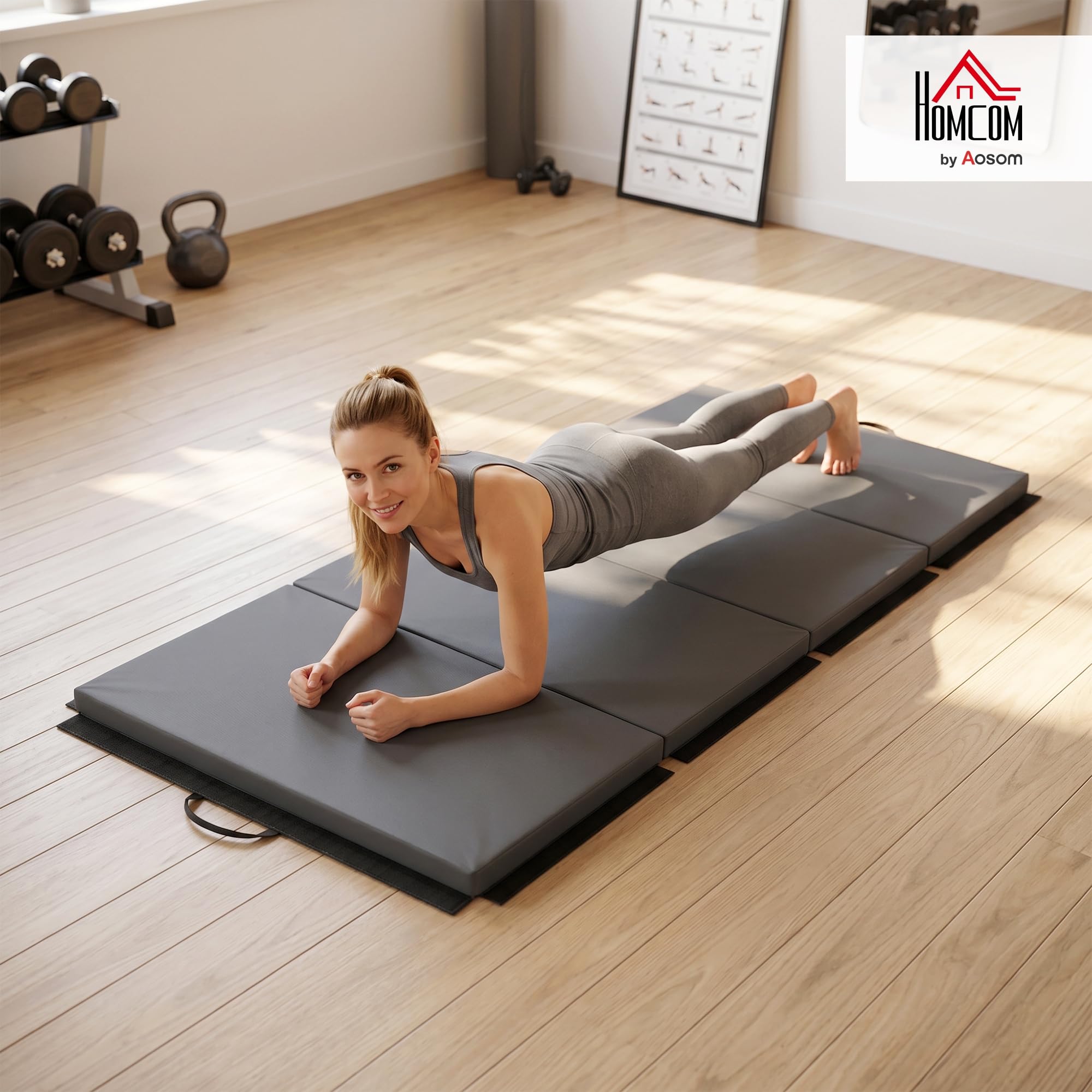 HOMCOM Esterilla de yoga plegable 180x80x5cm Gris