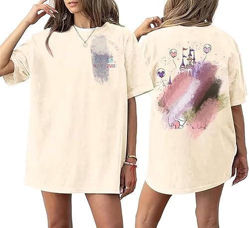 Magic Kingdom Shirts for Women Oversized Princess Castle Graphic Tees Family Hol