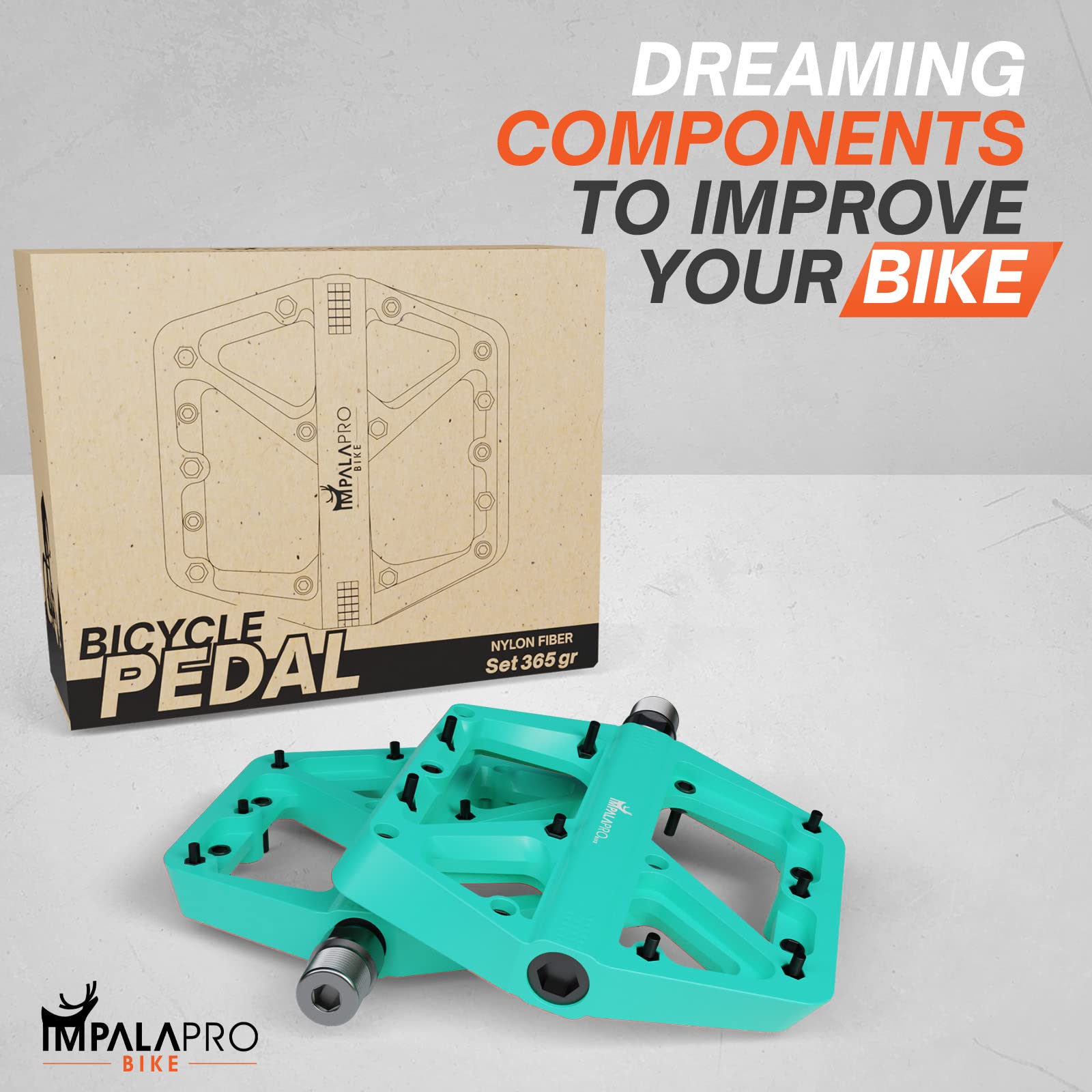 IMPALAPRO - Pedali MTB Flat In Nylon Asse 9/16" Universali Sealed Cuscinetto - Pedali Bici Antiscivolo - Pedali Bici Corsa - Pedali BMX - Pedali Bicicletta - Pedali Flat Mtb