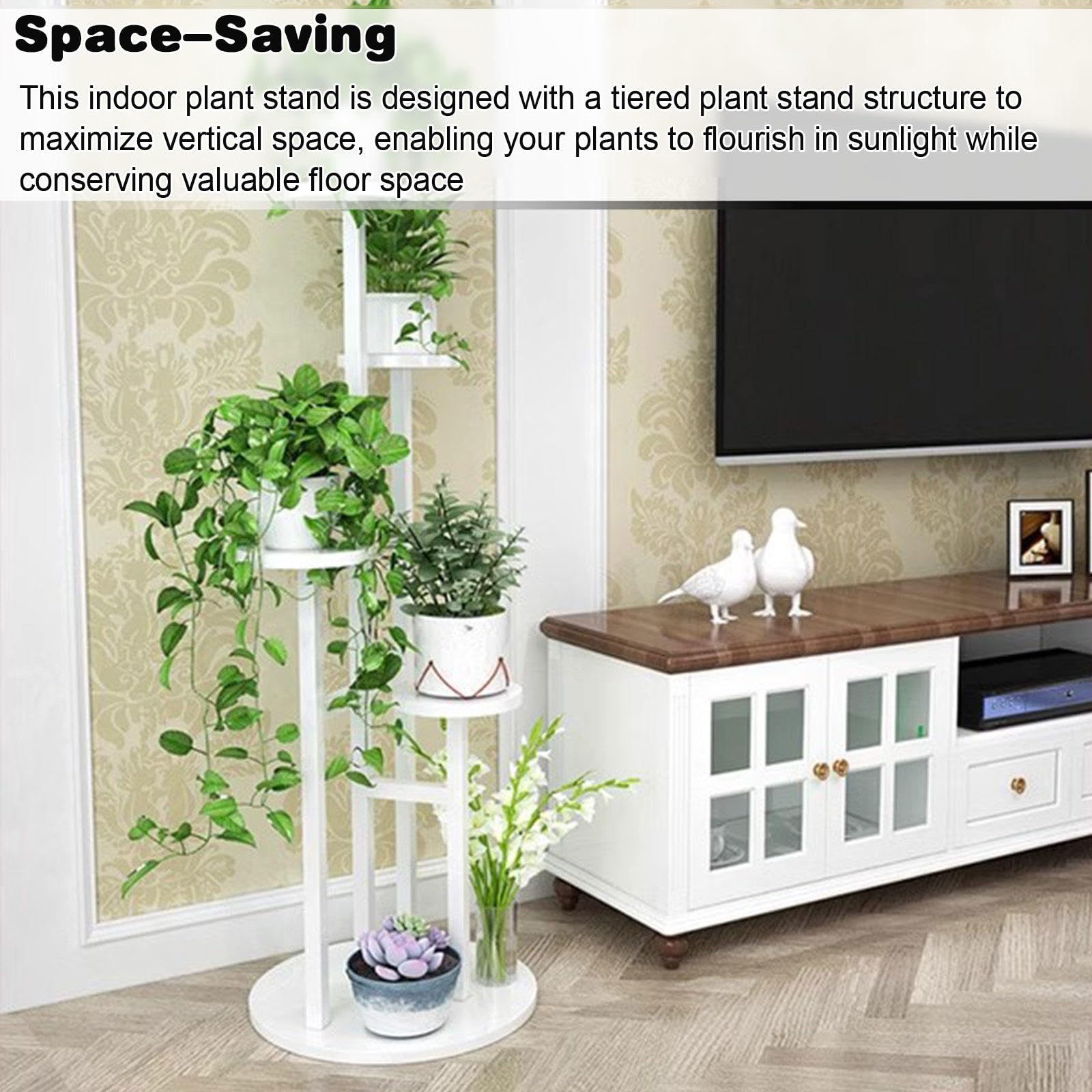 Supporto per Piante su Scala per Interni, Scaffale per Piante in Metallo a 5 Livelli per più Piante, Espositore per Vasi da Fiori, Scaffale per Esterni, Patio, Giardino,White-47.2" H