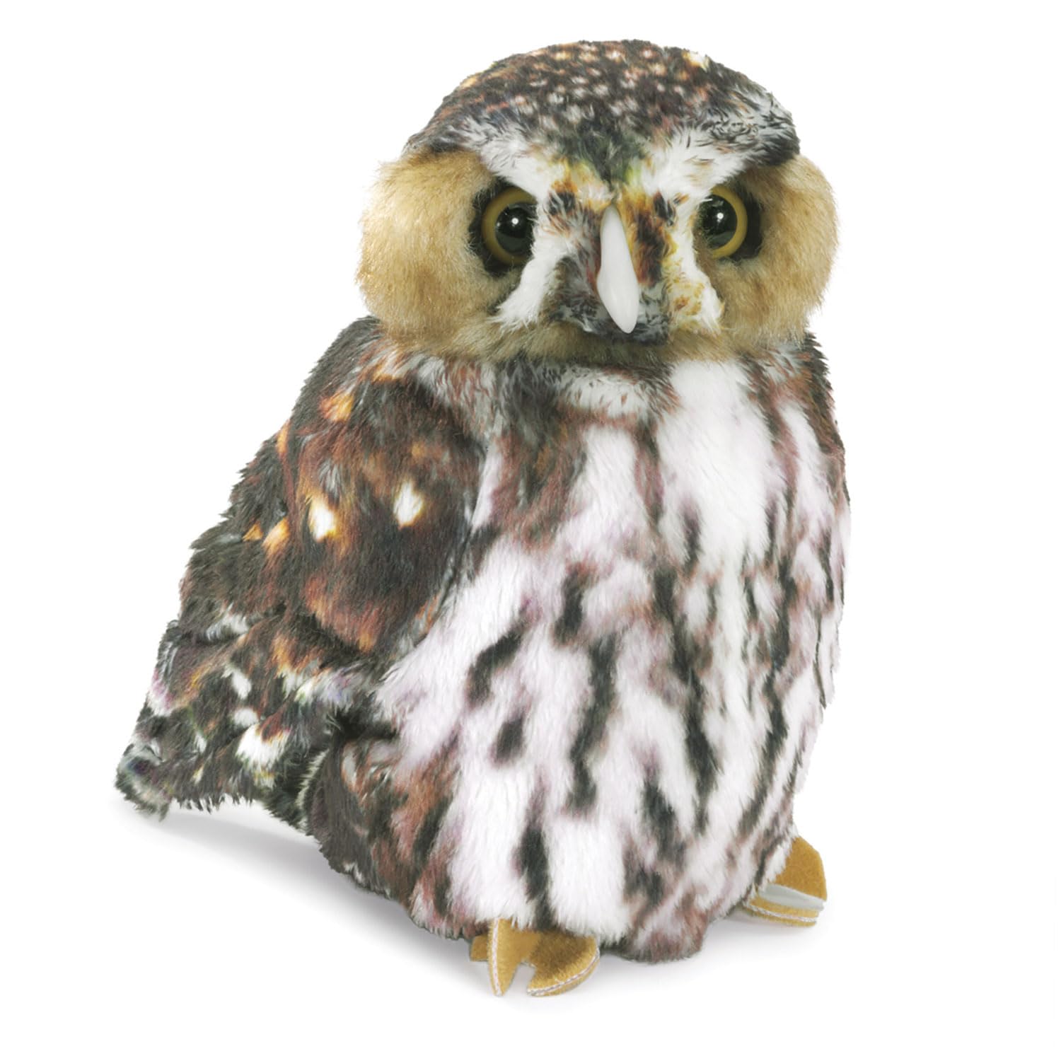 Folkmanis Pygmy Owl Hand Puppet, Brown, Black, White, Beige