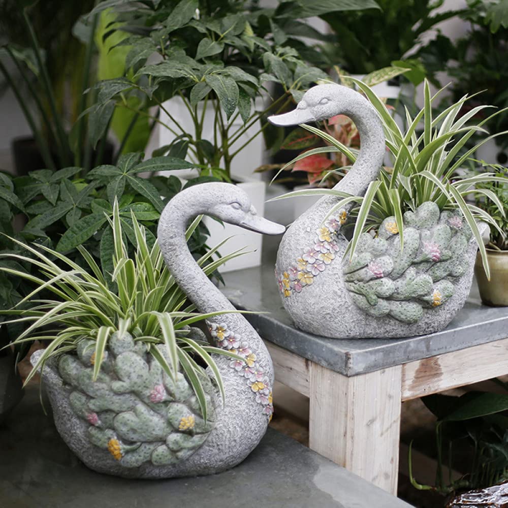 Amazon.co.jp: 白鳥の庭の鳥の像、白い白鳥の置物、植木鉢、フラワー