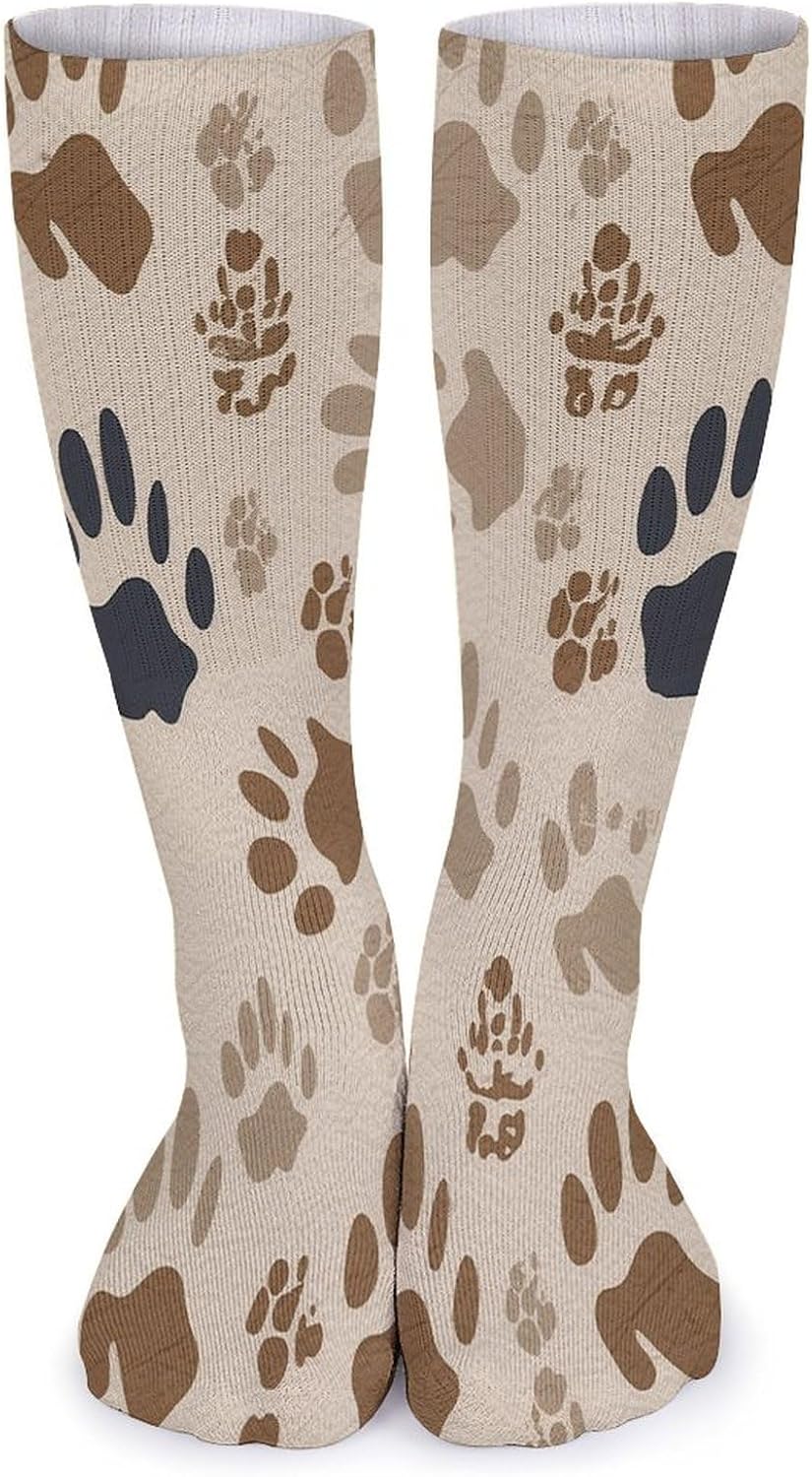 Bone And Paw Print Crew Socks Cozy Casual Calf Socks Lightweight Long Work Sock Breathable Athletic Sock for Hiking Sports Running 5 Pairs