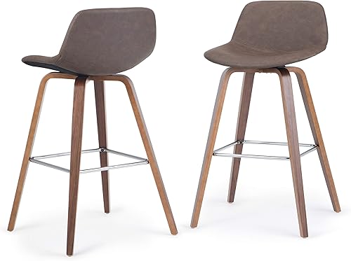 Miniatura 83 de SIMPLIHOME Randolph - Taburete moderno de mediados de siglo de madera curvada de 28 pulgadas (juego de 2) en piel sintética vegana gris piedra para
