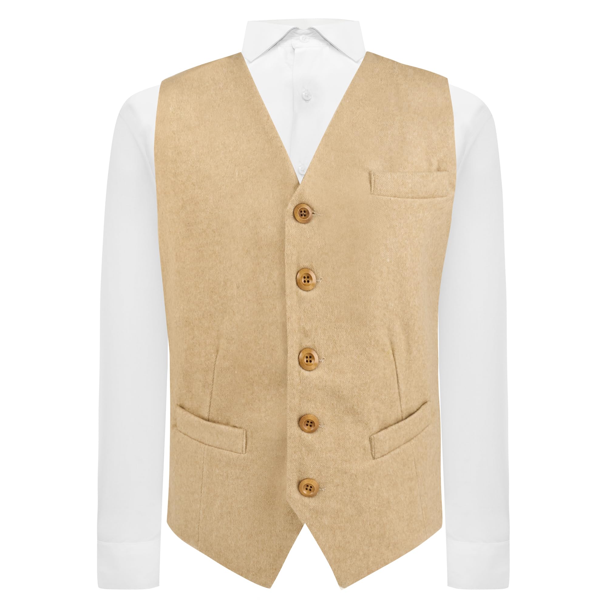 King & Priory Light Camel Brown Woven Wool Waistcoat - XL