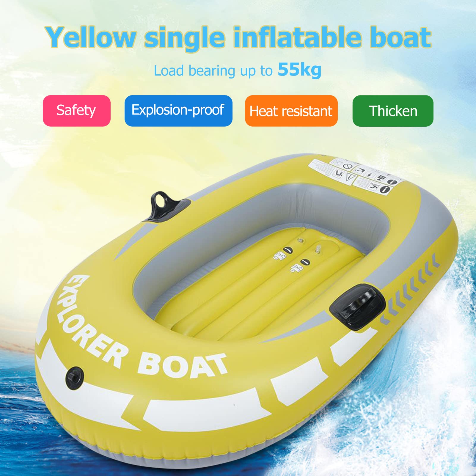 Gommone per 1 persone, gonfiabile, in PVC, ad alta resistenza, per adulti e bambini, 109 x 87 x 66 cm, con corda, kayak gonfiabile per sport acquatici