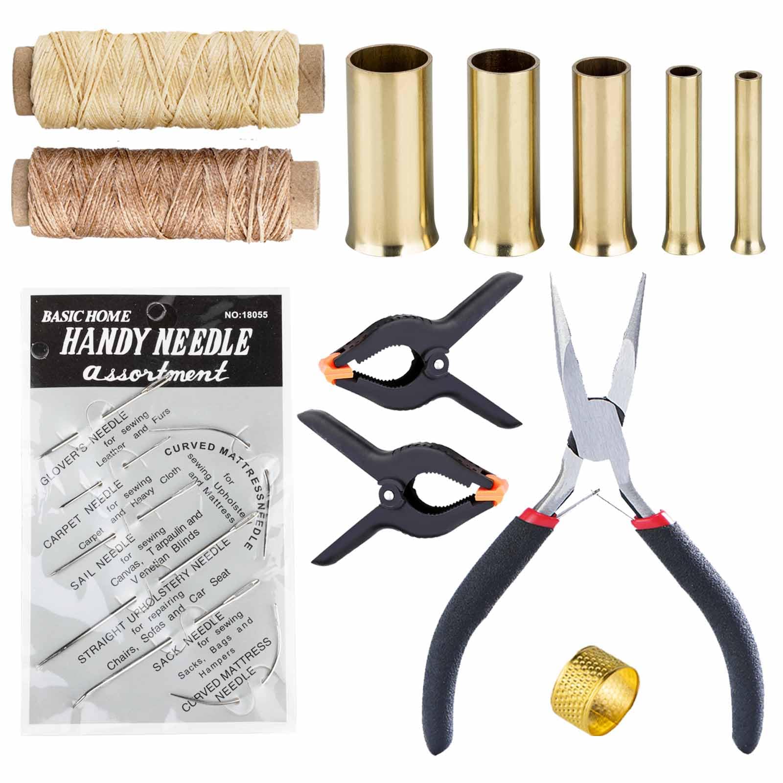 Juego para hacer cestas con agujas de pino, hilo encerado, aguja, calibre para hacer cestas con agujas de pino, herramienta para enrollar y dedal, alicates de punta larga para hacer cestas, tejido de ratán