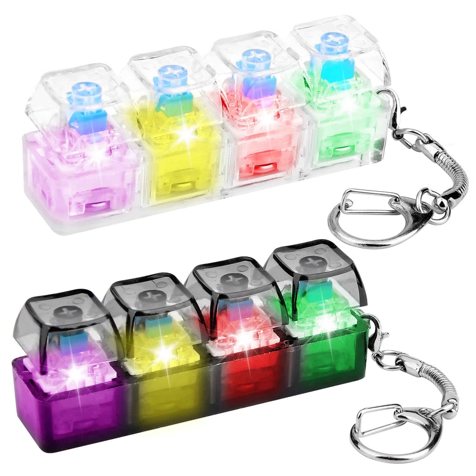2 Pcs Keyboard Fidget Toy, Fidget Keyboard Toys for Adults with LED light, Keyboard Fidget Funny Stress Relief Toys, Portable Finger Decompression Keyring for Office School, Decompression Gift