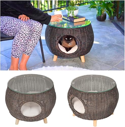 Mesa auxiliar de condominio para gatos, mesa auxiliar 2 en 1 y cama para gatos, cojín lavable para casa cueva de gatito, muebles decorativos para