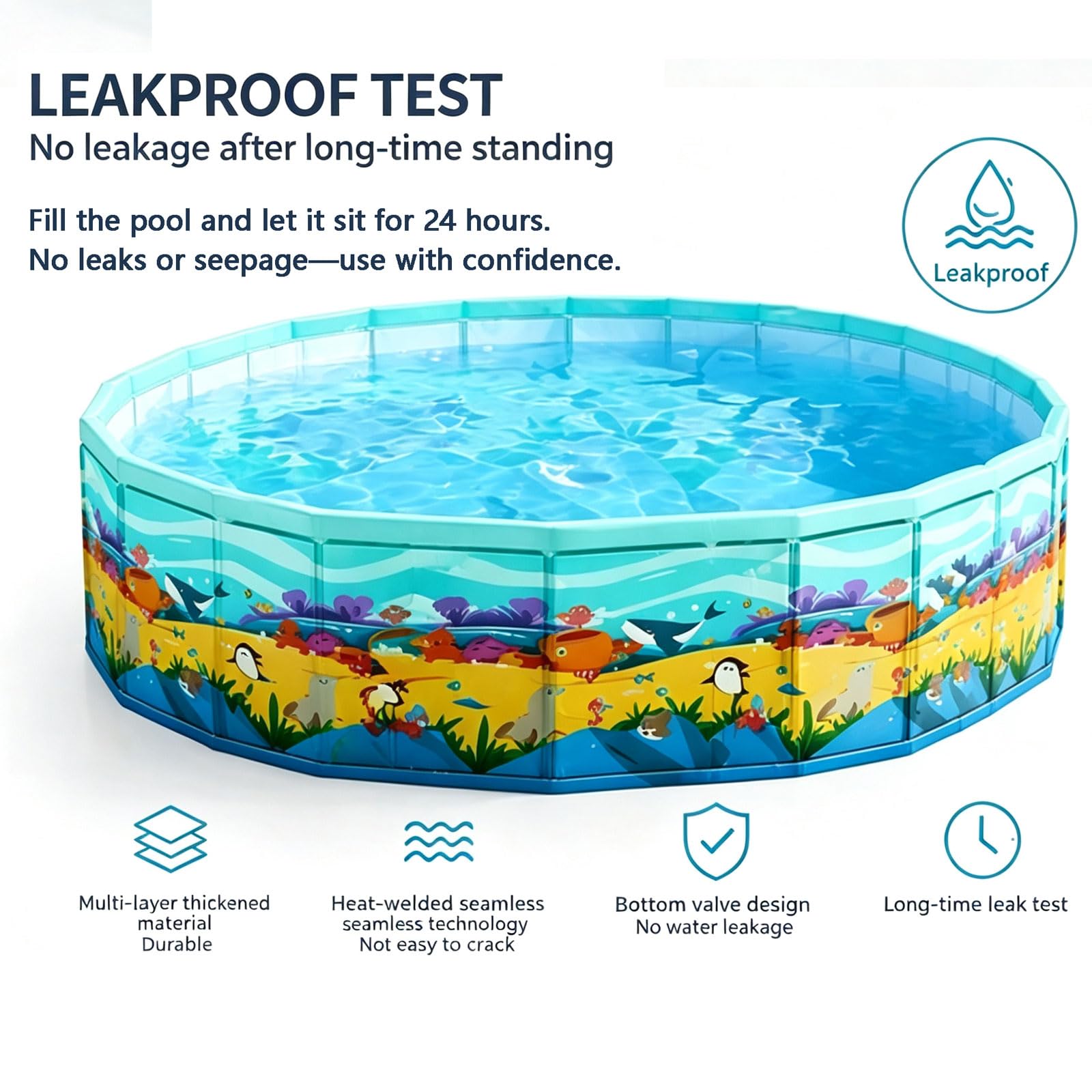 Piscina Pieghevole Rotonda 160*45cm Grande Piscina Pieghevole Non Gonfiabile Per adulti famiglia cane Vasca Portatile Interattiva in PVC con Scarico Per Gioco Estivo In Cortile Terrazza O Giardino