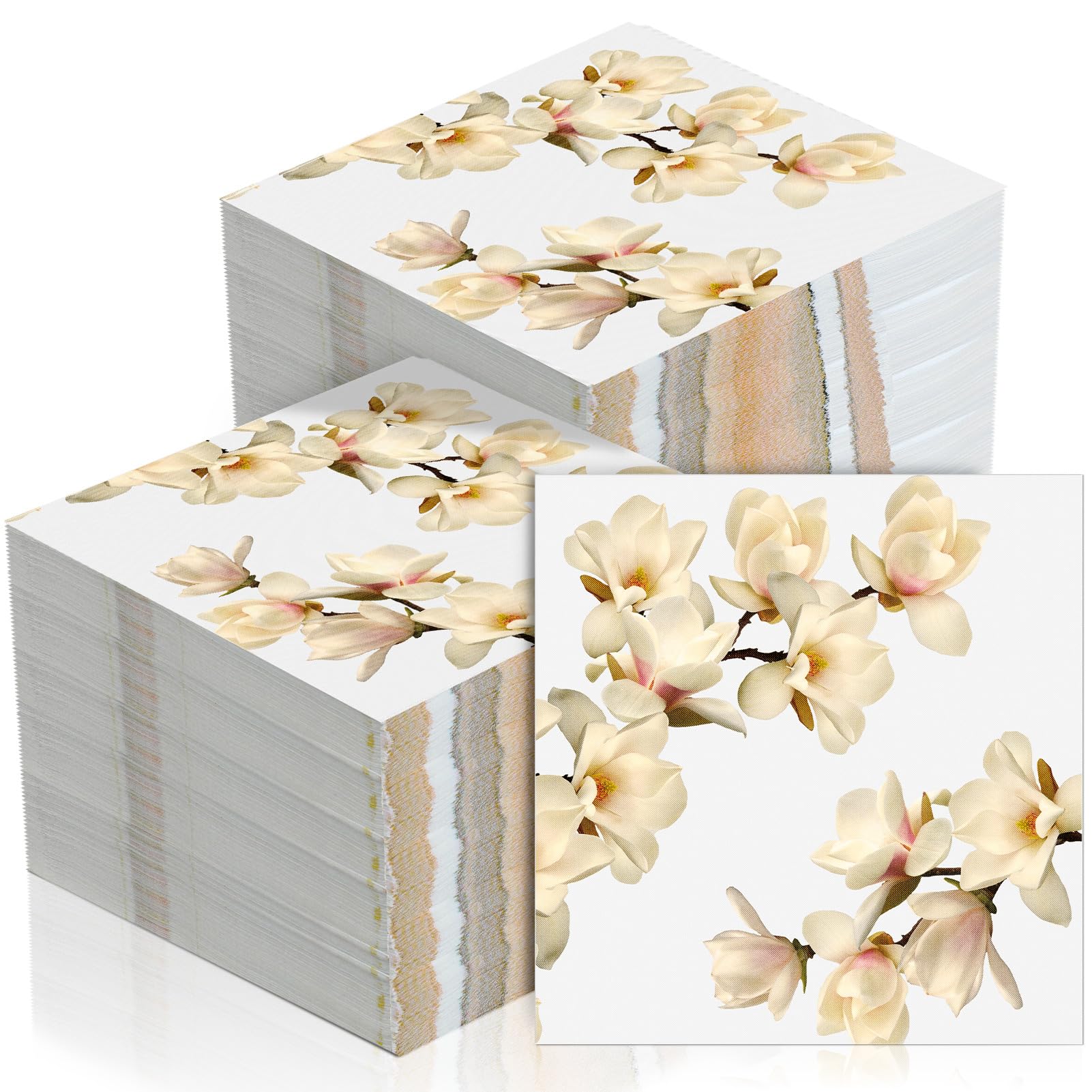 Feifeiya 60 Pcs White Magnolia Floral Cocktail Paper Napkins 6.5 x 6.5 Inch