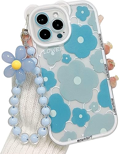 Miniatura 1 de NITITOP Funda compatible con iPhone 12 Pro Max con bonita pulsera de flores, funda transparente para lente de cámara de oso floral para mujeres y