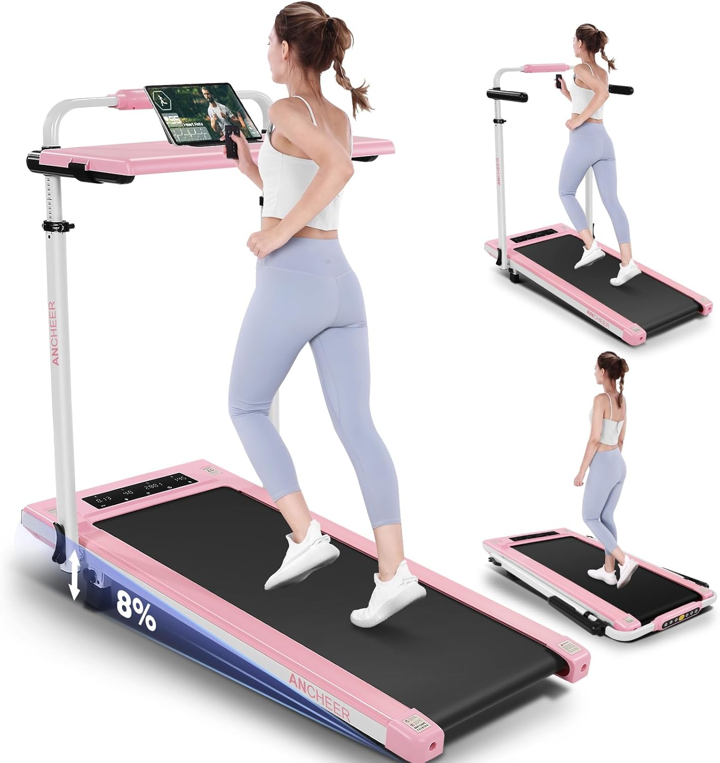ANCHEER Walking Pad Treadmill with Incline, 4 in 1 Under Desk Treadmill 300lbs Capacity with Removable Desk Workstation ANCHEER Walking Pad Treadmill with Incline, 4 in 1 Under Desk Treadmill 300lbs Capacity with Removable Desk Workstation