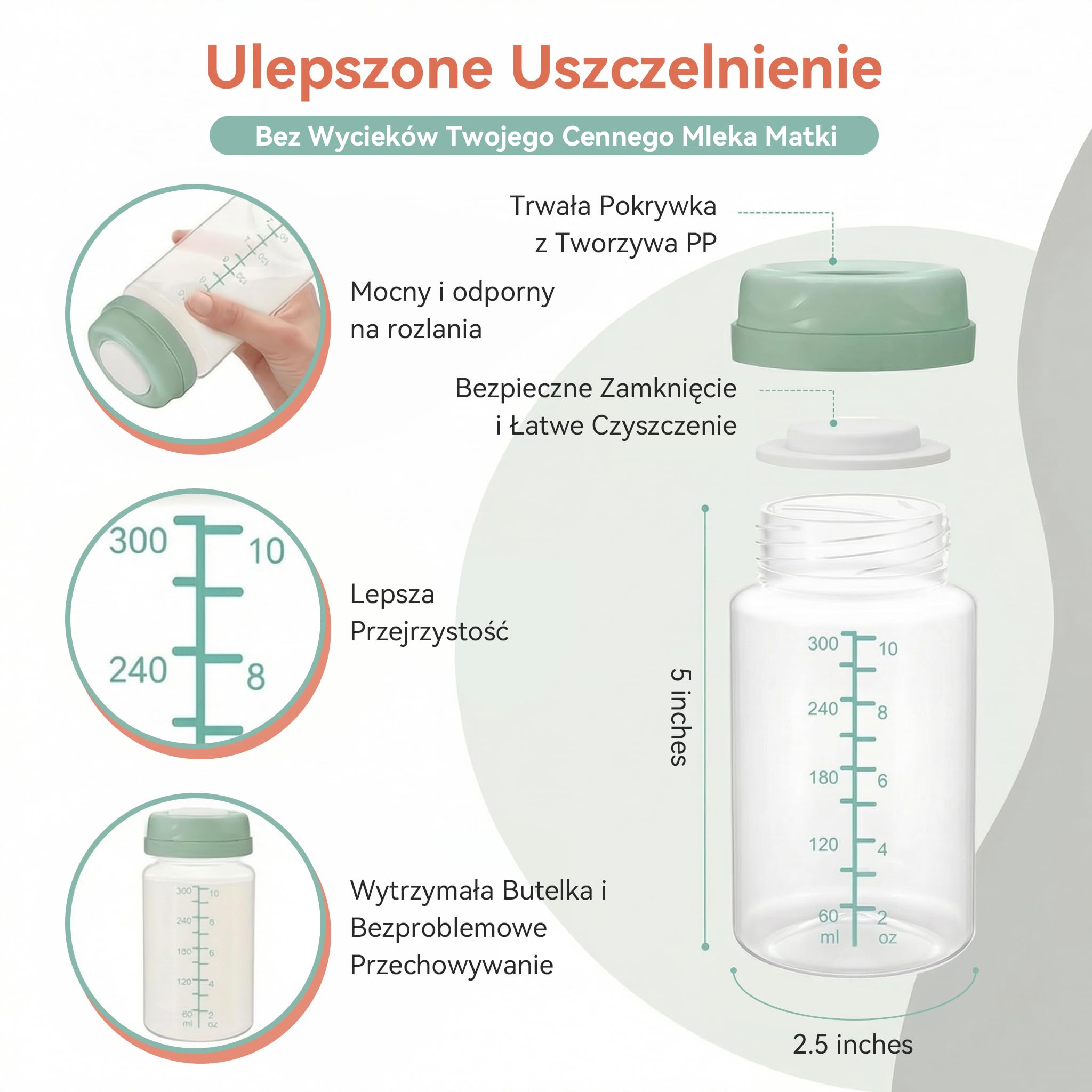 4 opakowania 300 ml butelka do przechowywania mleka matki do przenośnej chłodnicy Momcozy, 650 ml - szczelna szeroka szyjka kompatybilna z Spectra S1 S2 9 Plus SG Motif Luna (zielona)
