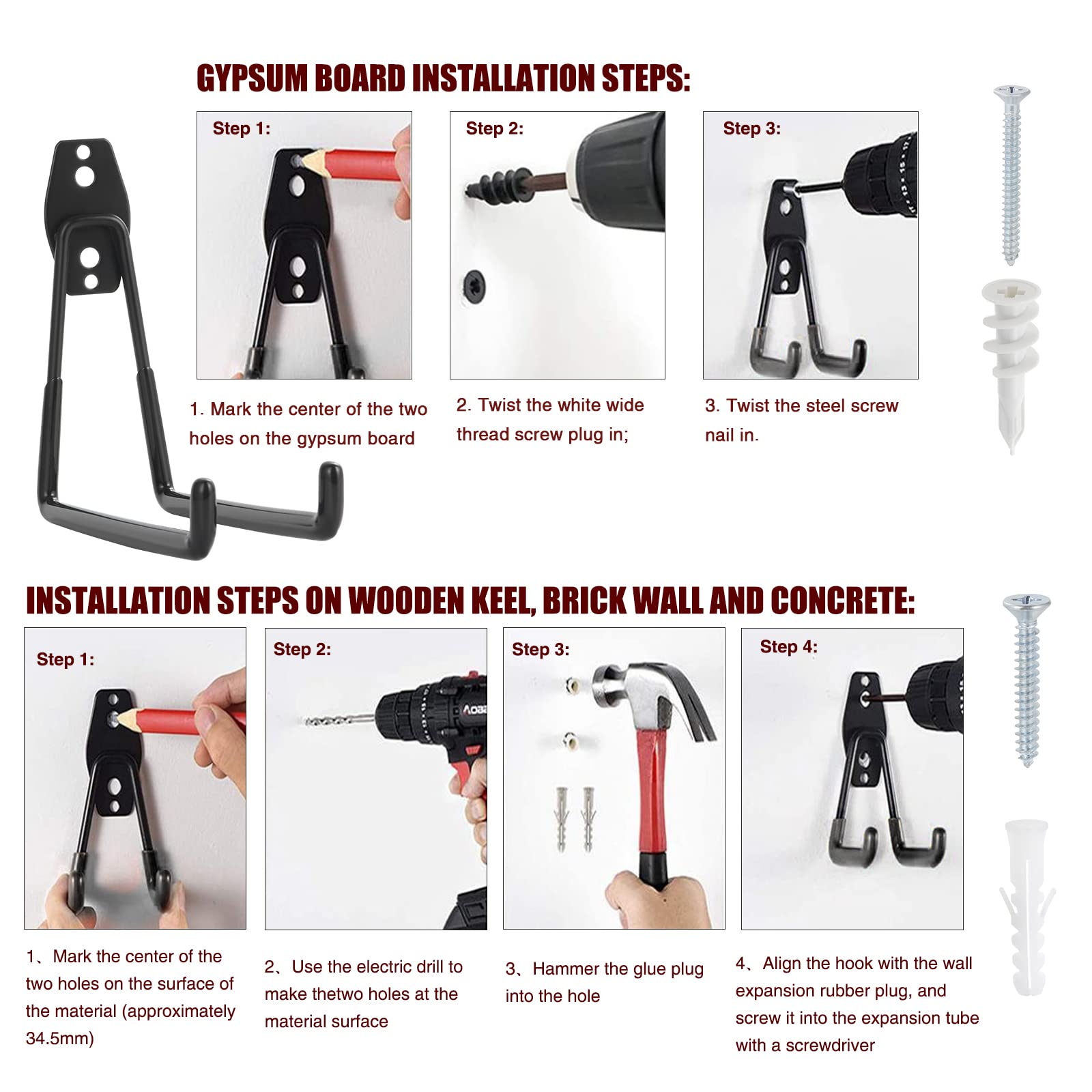 4 Ganci Da Parete Per Garage In Acciaio - Rivestimento Antiscivolo - Portata Elevata Per Bici E Attrezzi - Foto 2