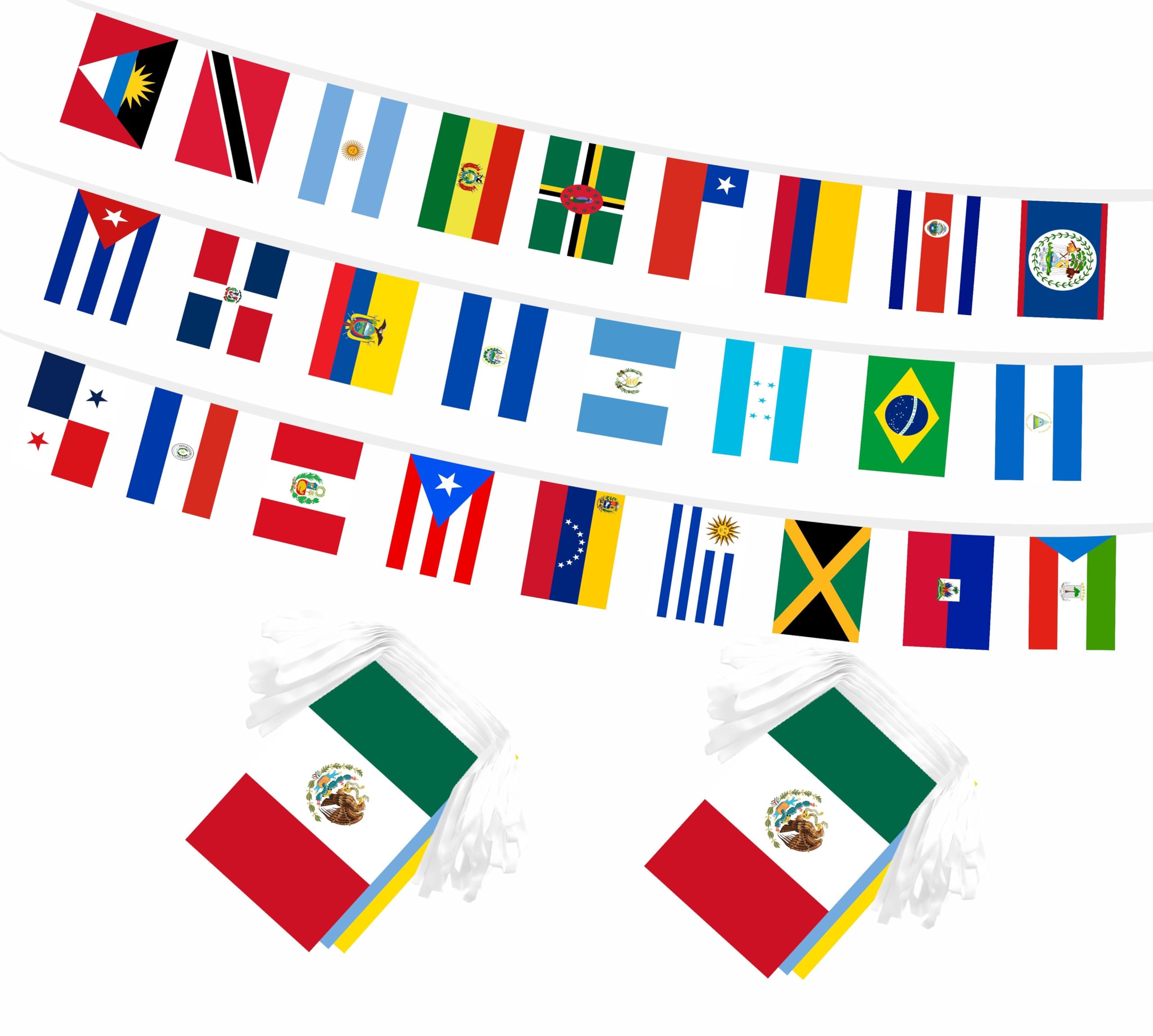 2 Set 33 Latin American Countries Flags Banner String - Small Mini Latin American Latino Caribbean National Bunting Flags for International Festival，School Office,Classroom,Bar,Sports