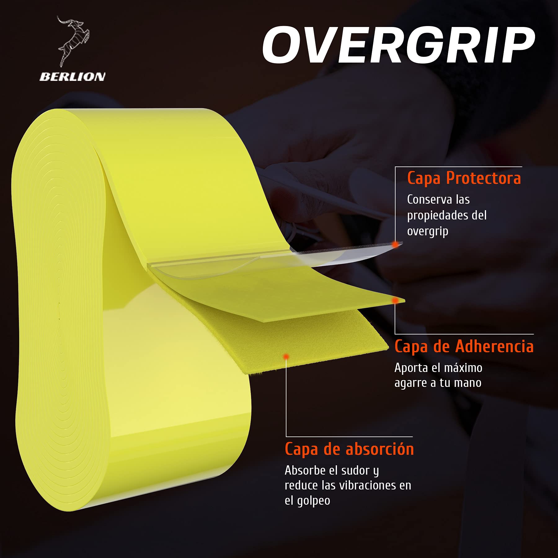 BERLION - 12 Overgrip Padel Pala o Grip Cinta Raqueta Tenis - con Goma o Anillo Protector de Empuñadura Padel Rugoso — view 4
