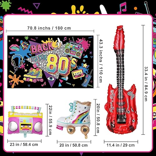 Miniatura 3 de Decoraciones de fiesta de cumpleaños de los años 80 que incluyen telón de fondo, pancarta, remolinos colgantes, centros de mesa de panal para