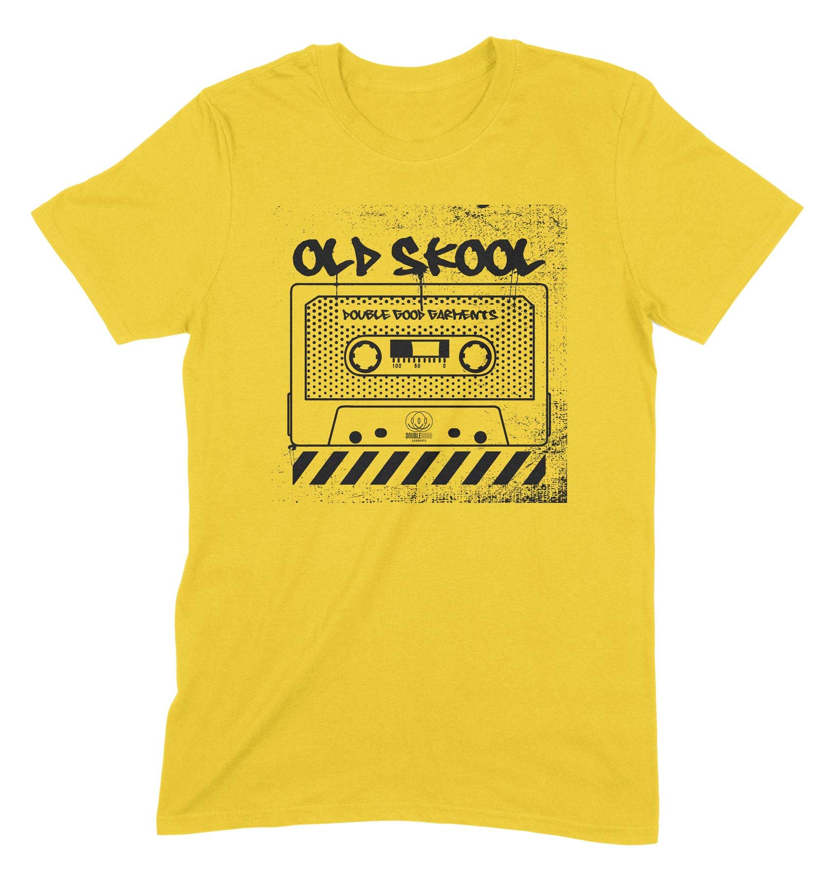 Double Good Garments Old Skool Cassette Logo Rave EDM Acid House Music T-Shirt (Large, Yellow)