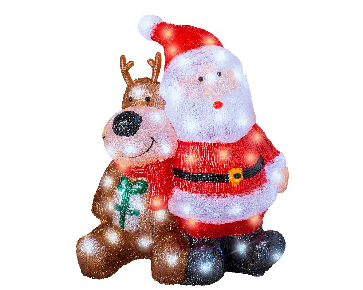 Selezione Cartoleria Varzi dal 1956 luminoso per esterni figura in 3D babbo natale con renna Lun. 34cm Lar. 18cm Alt. 40cm