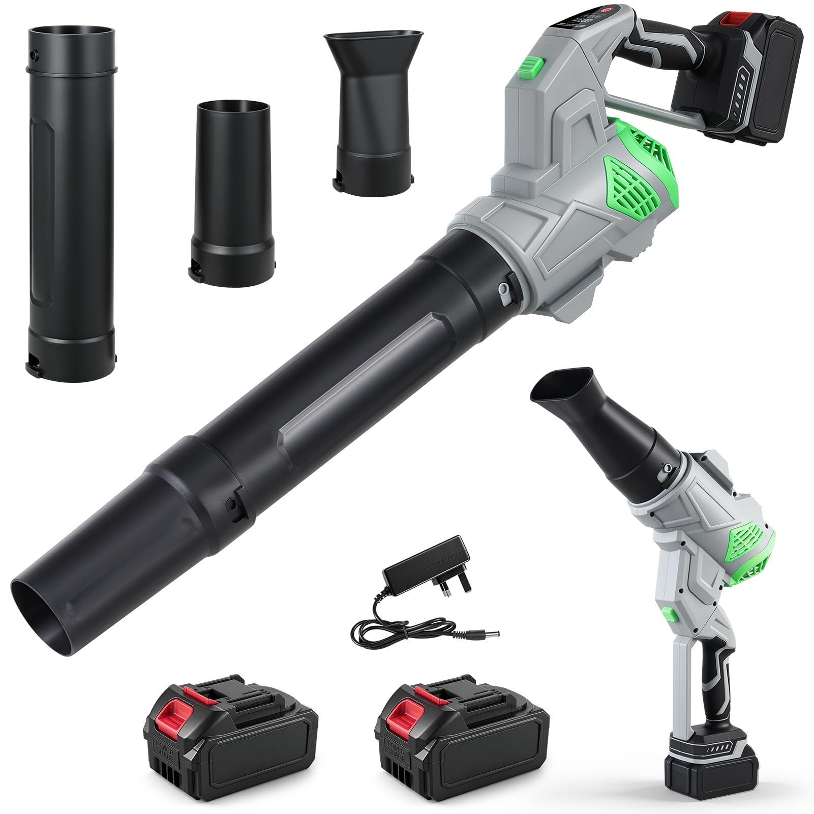 Leaf Blower Cordless, 20V Cordless Garden Vacuum with 2×4AH Battery & Charger, Brushless Motor, 535CFM, 3 Speed Mode, 1KG Lightweight Garden Blowers for Yard, Lawn,Dust, Leaves, Snow Care