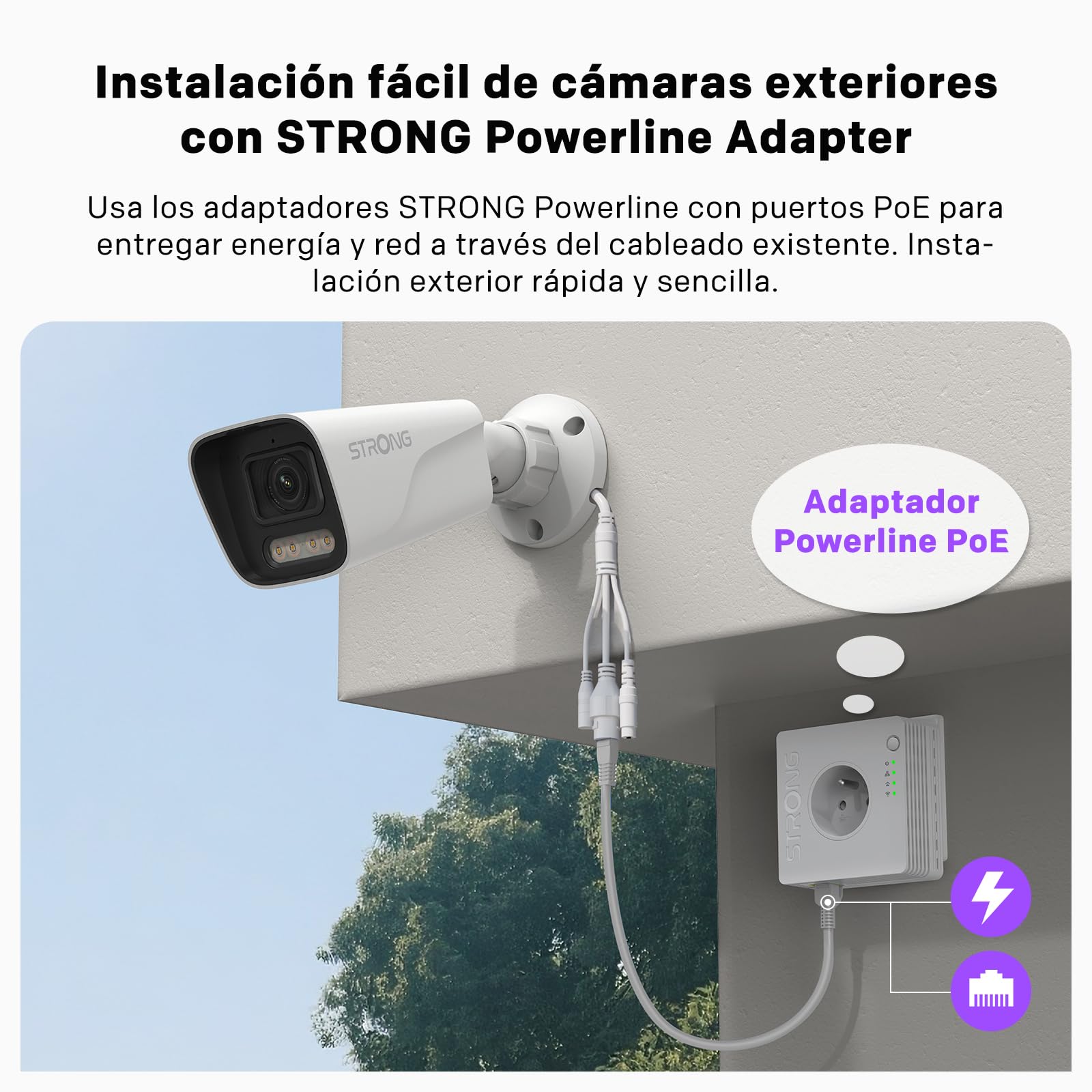 Strong Cámara Exterior 3K 5MP, Cámara Seguridad PoE con Detección Movimiento/Humana, Visión Nocturna Avanzada, Alertas de Vehículos, IP67 Impermeable, Micrófono, Grabación NVR/Cloud, Control por App