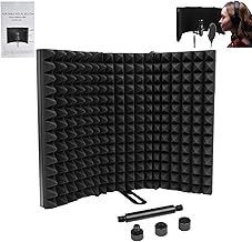 Locisne Microphone Isolation Shield, Unfold 180 ° pieghevole Studio Mic Sound Absorbing Foam Reflector Shield professionale per Tabletop Countertop Stand Microphone Recording Equipment Studio, nero