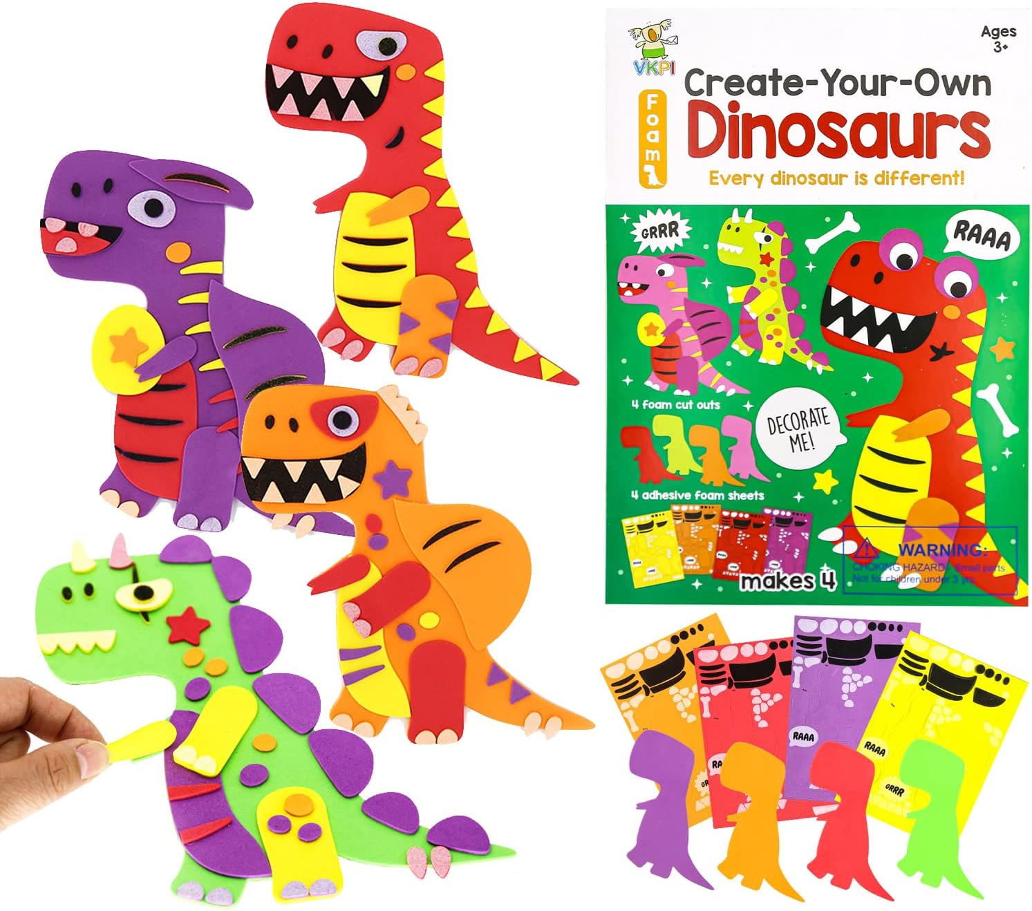 VKPI 4 Pieces EVA Foam Art Crafts Gift Kit, Creative Make Your Own Dinosaurs, Cartoon Foam Paper Craft Projects for Kids Ages 4+ Toddler, Preschool Learning Toy for Birthday Party Favor Supplies