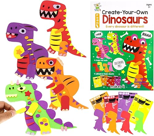 VKPI Kit de regalo de 4 piezas de espuma EVA, creativo para hacer tus propios dinosaurios, proyectos de manualidades de papel de espuma de dibujos