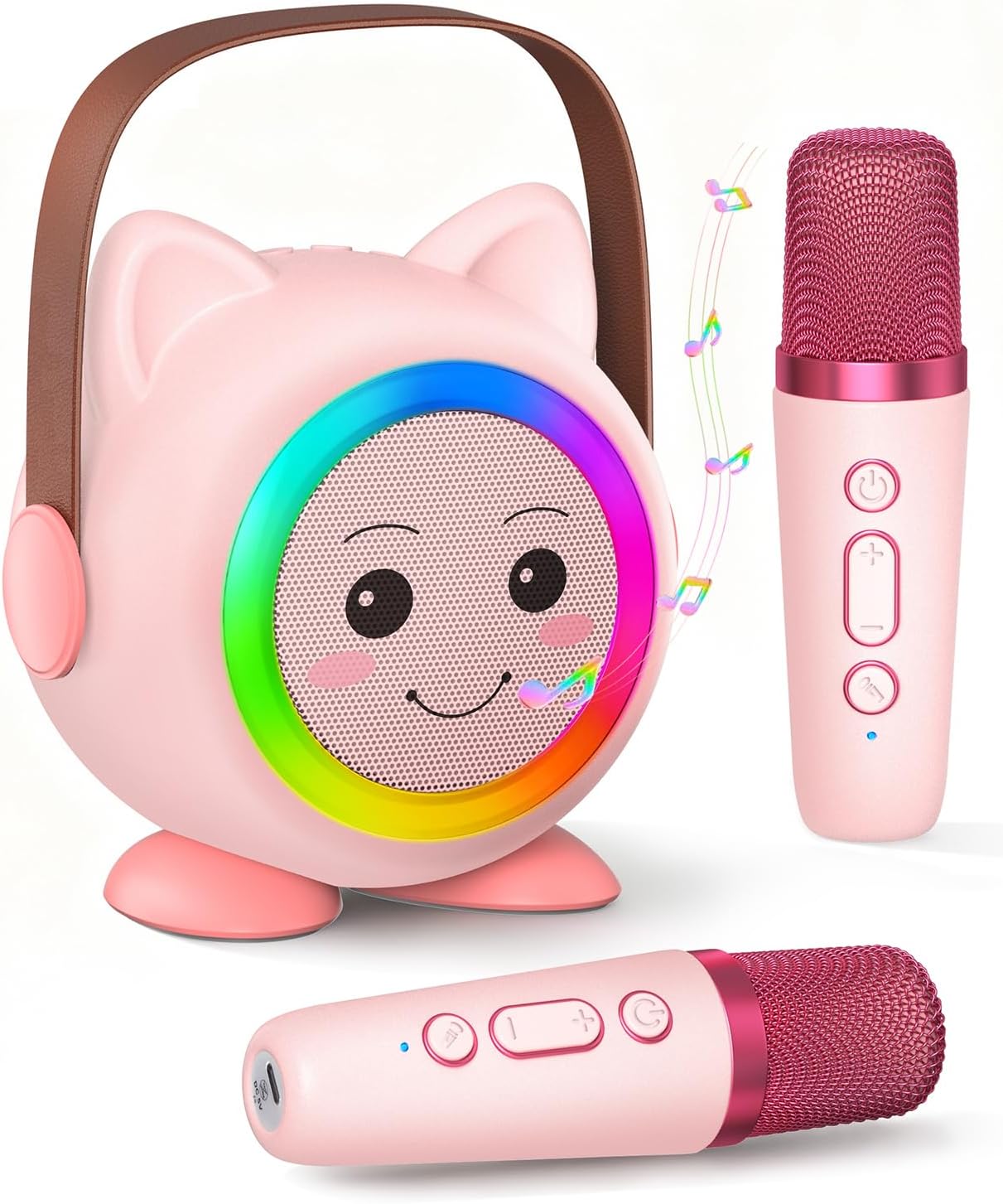 Mini Karaoke Machine Toy for Kids, Portable Karaoke Machine with 2 Wireless Microphone for 4,5,6,7,8,9,10,11,12+ Years Old Christmas Birthday Gifts Girls Boys (Pink) Pink 2 mic