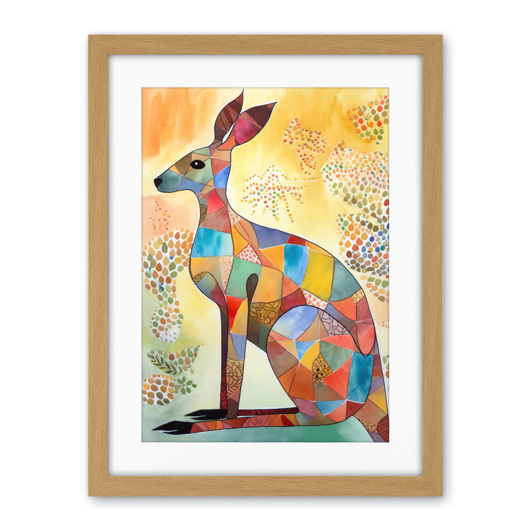 Artery8 Multicoloured Kangaroo Folk Art Watercolour Painting Artwork Framed Wall Art Print 18X24 Inch