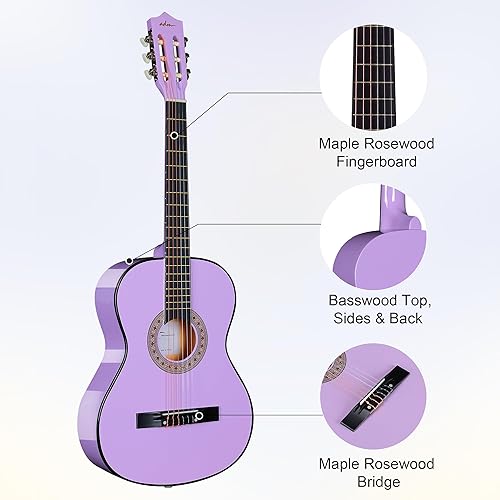 Vista 78 de ADM - Guitarra acústica para principiantes de 30 pulgadas, cuerdas de nailon, guitarra de madera para niños y estudiantes, lecciones en línea