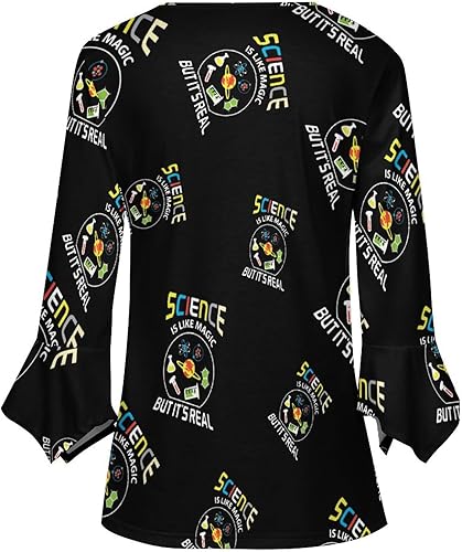 Miniatura 6 de Science Like Magic Women's Ruffle 34 Sleeve Shirt Casual V Neck Button Loose Blouse Tops
