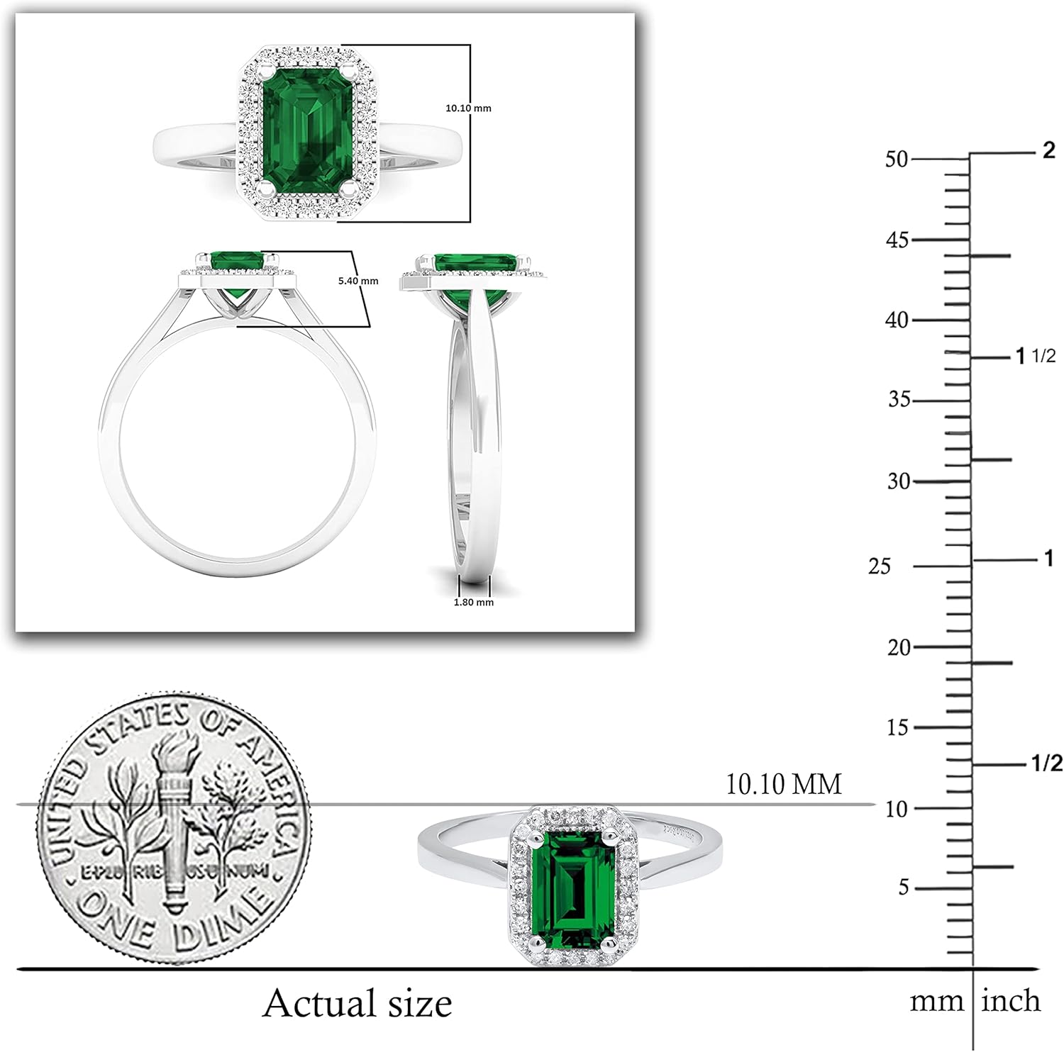 Dazzlingrock Collection 7X5mm Emerald Cut Lab Created Gemstone & 0.10 ct Round Natural Diamond Engagement Ring,Avaialble in 10K/14K/18K Real Solid Gold
