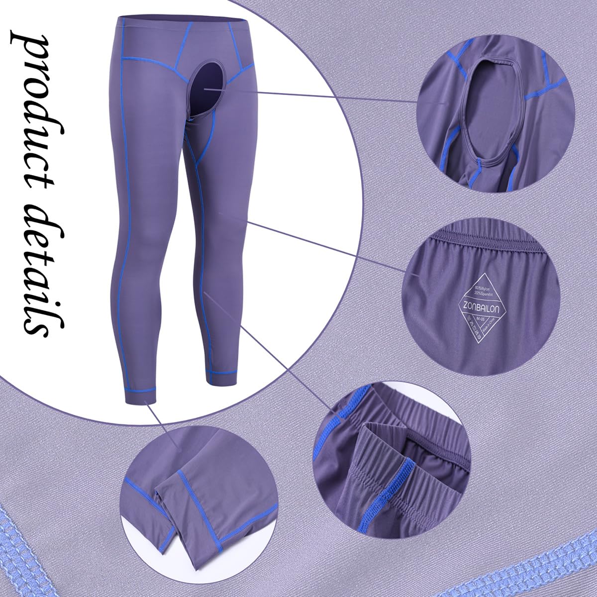 JINSHI Herren-Thermo-Unterhose mit offener Vorderseite, schmale Passform, lange Unterhose, Kompressionshose