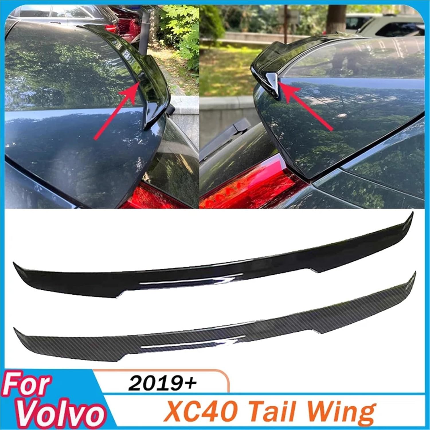 for Volvo XC40 2019 2020 2021 2022 2023 Car Rear Trunk Spoiler Lip Tail Wing Trim Styling Body Kit Modification Exterior Tuning(Bright Black)
