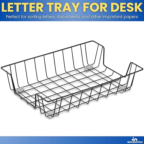 Miniatura 2 de 1InTheOffice Bandeja de cartas, cesta de papel para escritorio, bandejas de papel, carga frontal, acero negro, paquete de 2