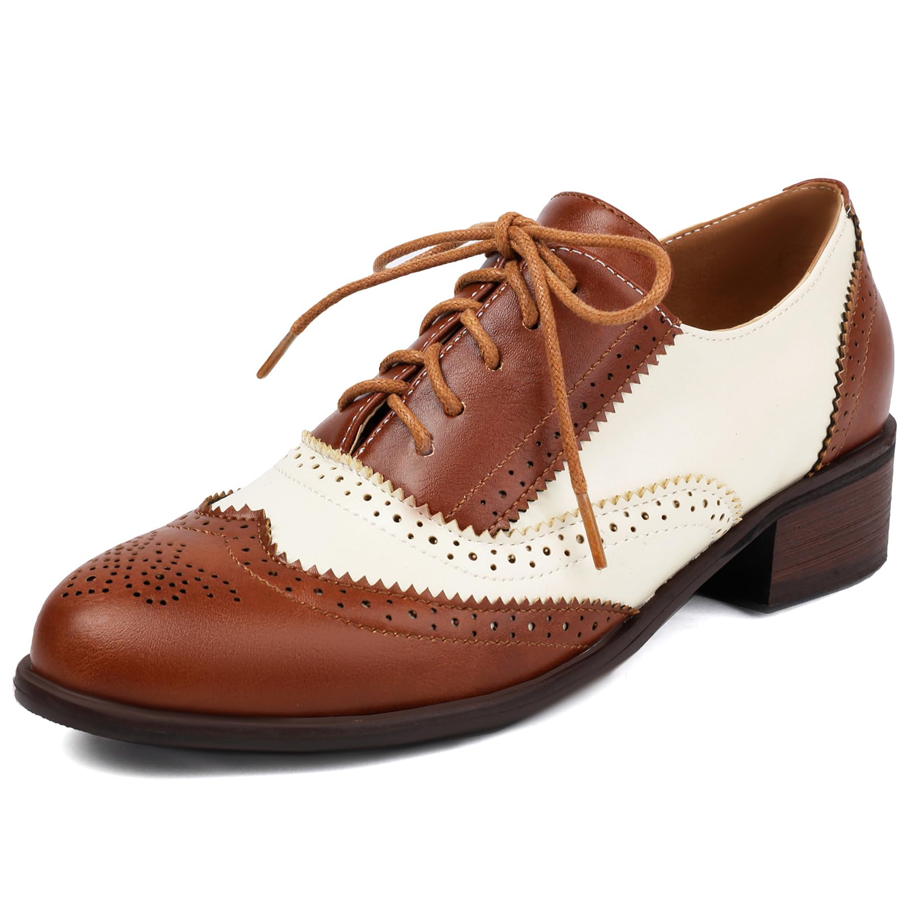 Gicoiz Classic Oxfords Derby Women Brogue Low Block Heel Work Shoes