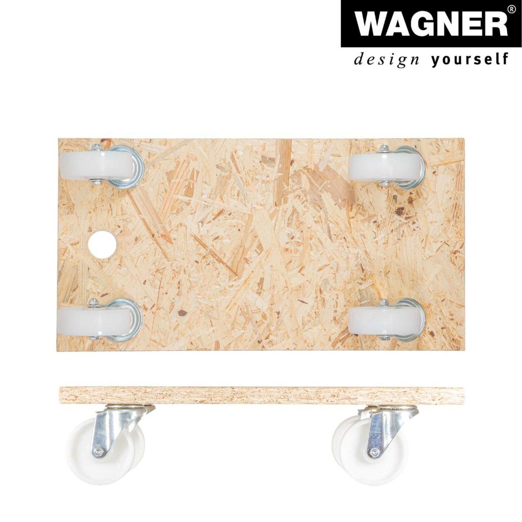 WAGNER Transportroller Transporthilfe 1630 I Möbelroller aus OSB I 57,5 x 300 x 12 cm, Tragkraft 400 kg I Schwerlastrollbrett I Umzugsroller für Möbel I Lastenroller Aufhängeloch I FSC® I Made in DE