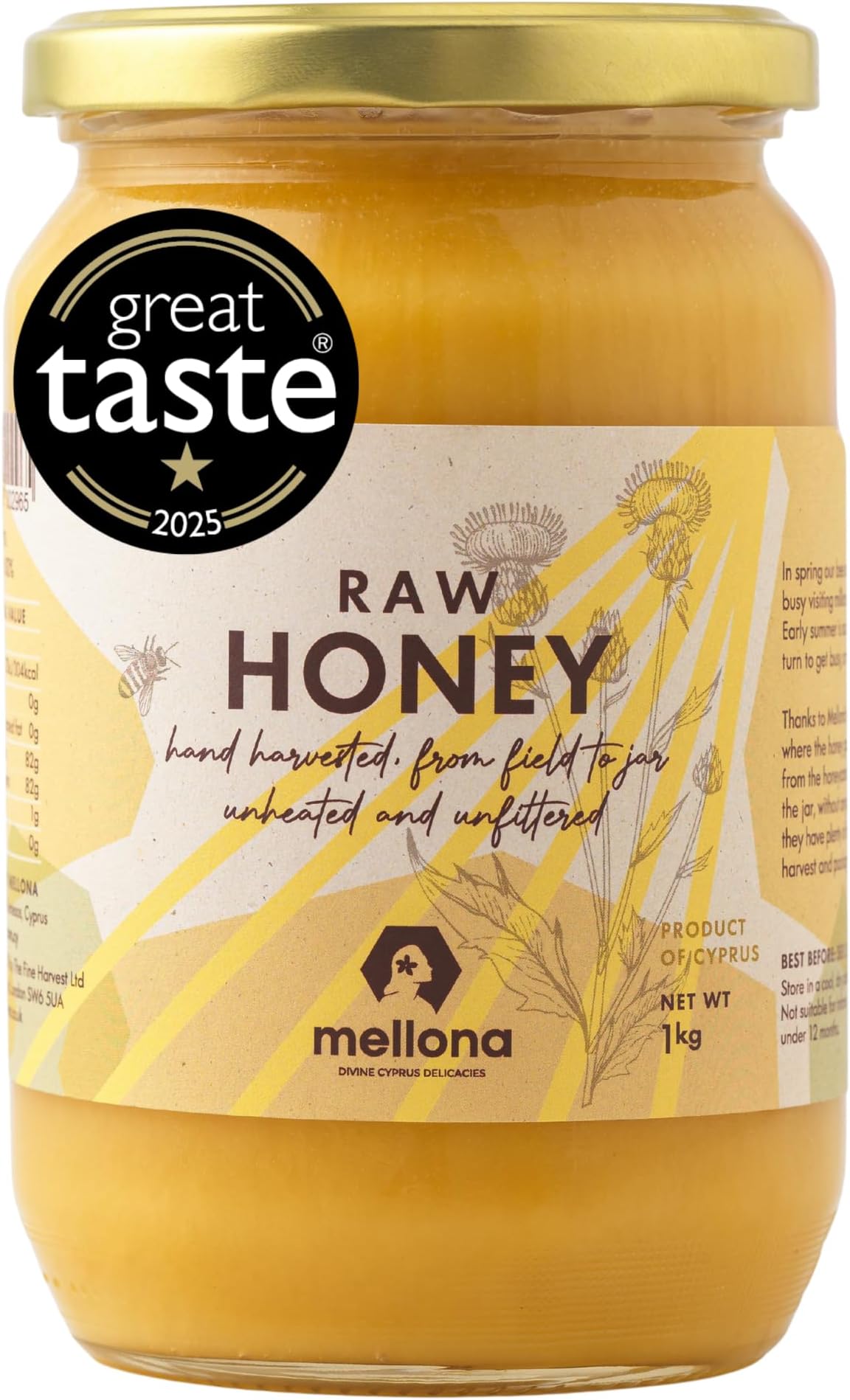 100% Raw Honey Unfiltered, Natural Creamy Golden Honey Raw Unprocessed, Unheated & Unfiltered(1KG)