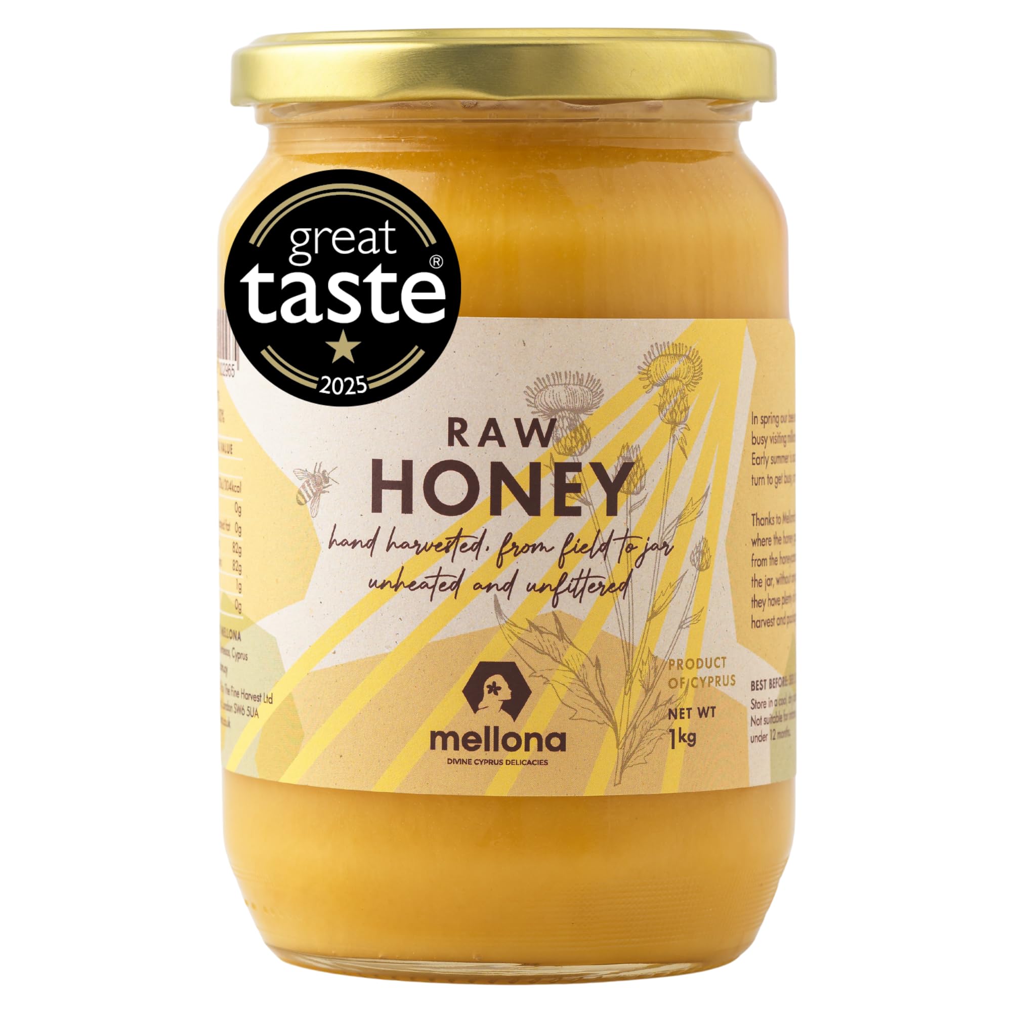 Mellona 100% Raw & Natural Creamy Golden Honey, Unheated & Unfiltered, 1KG