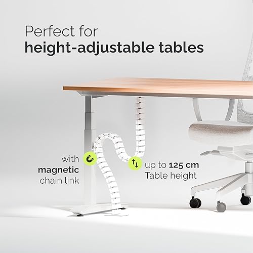 Miniatura 2 de VALU Lomo de gestión de cables, organizador de cables de 49 pulgadas para escritorios fijos y de pie, resistente y flexible, con enlace magnético,