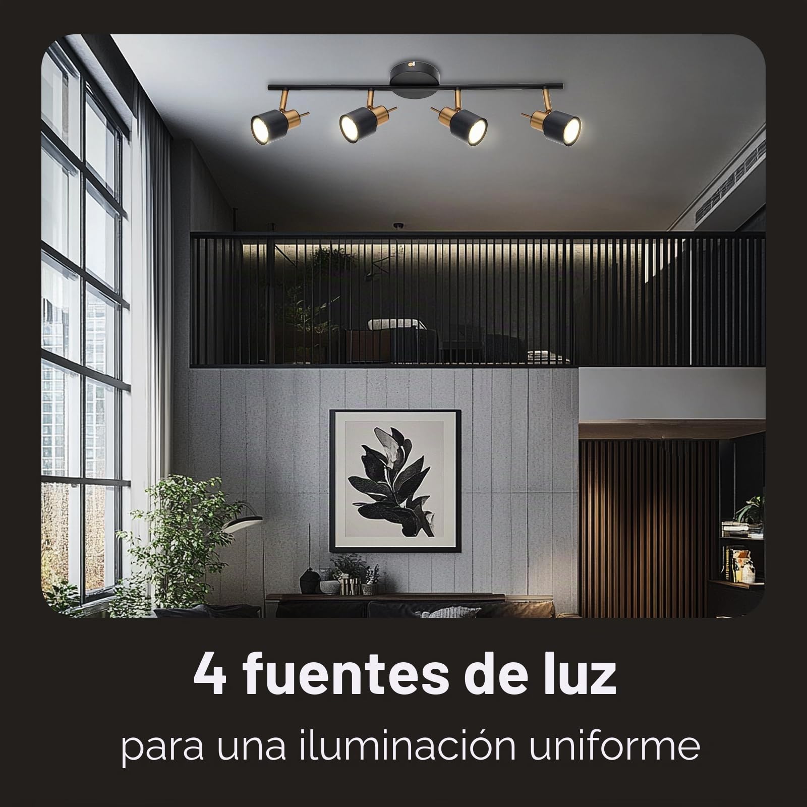 Lámpara de techo con 4 focos orientables, metal, focos LED de interior para pasillo y cocina
