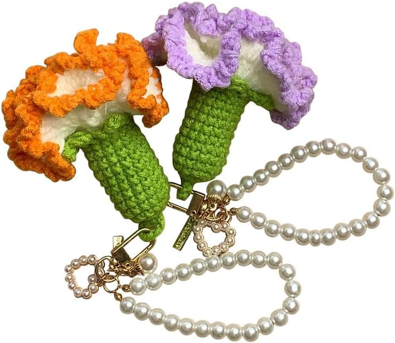 XIUNYIE Knitted Flower Keychain Handmade Decorative Cord Keyring Charm Fob, Red